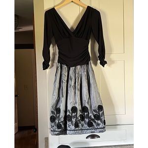 S L fashions vintage party dress, gray taffeta bottom, black stretchy top, sz 2
